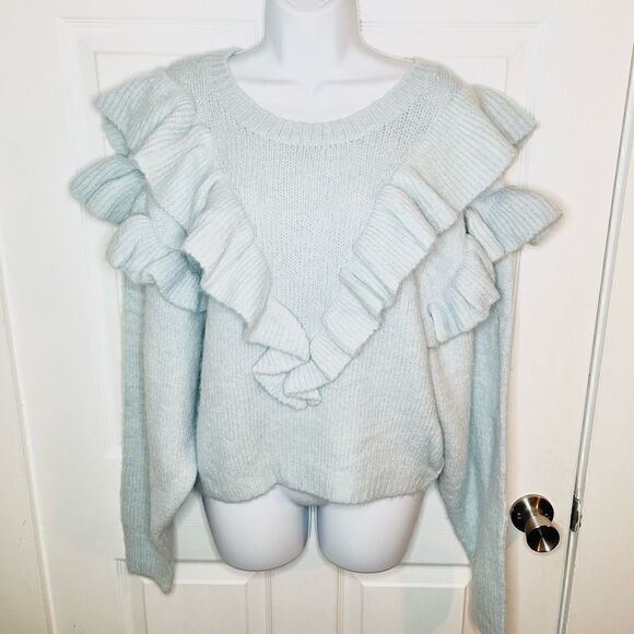 LOST + WANDER Stay Humble Sweater Exaggerated Ruffle Baby Blue M / L NWT - Picture 6 of 13